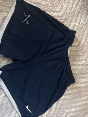 Nike Women's Navy Blue Athletic Shorts with White Accents